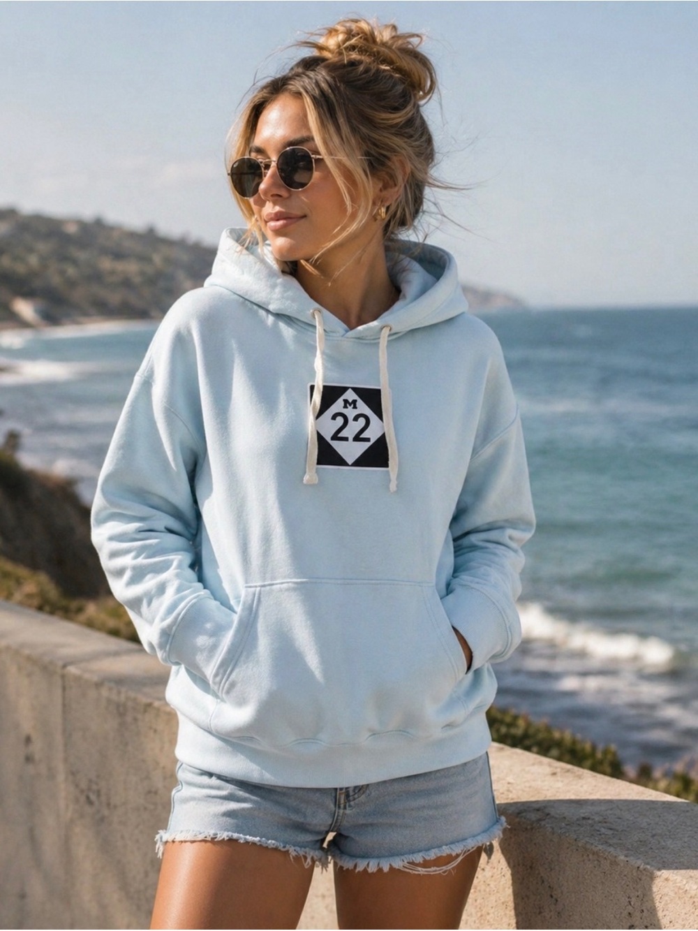 Small M22 Michigan - Light Blue Pullover Hoodie - Women's Cozy Sweatshirt